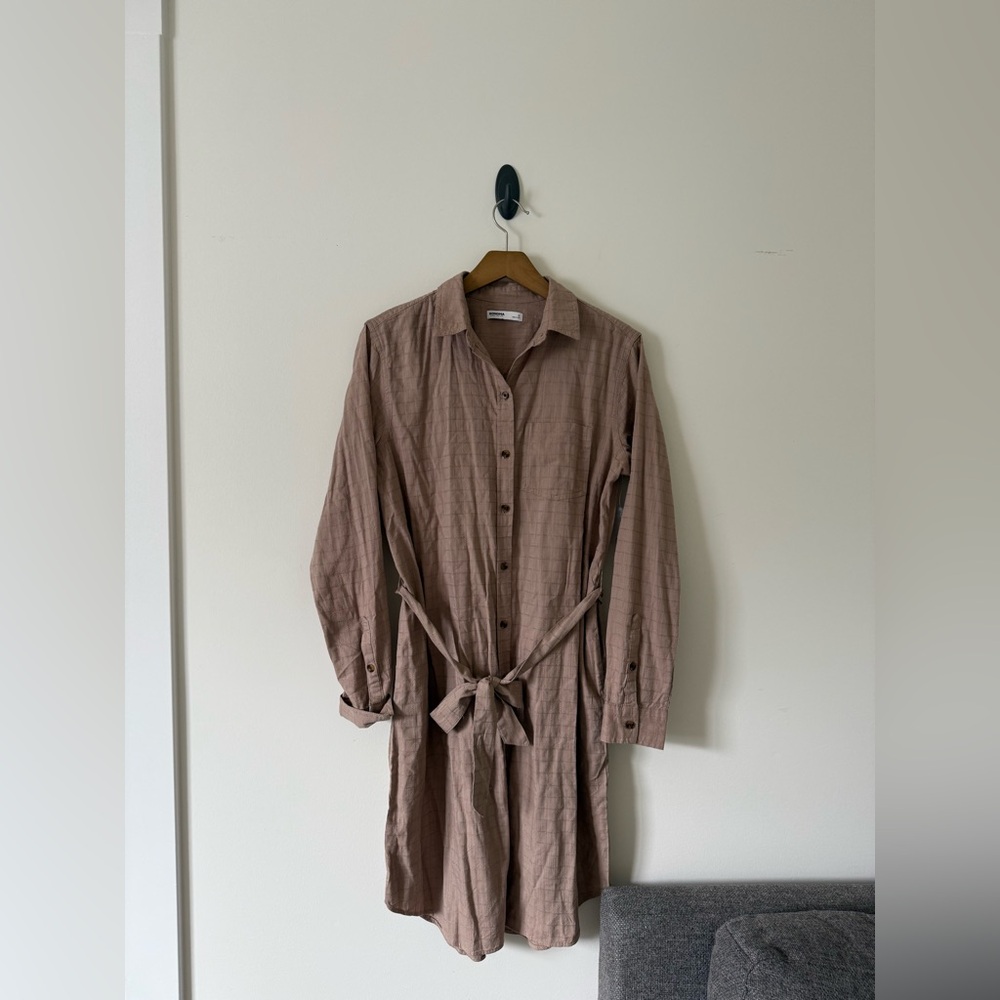Sonoma Brown Long Sleeve Notched Collar Dress